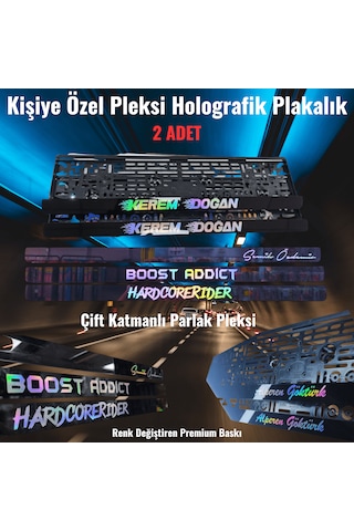 2 Adet Kişiye Özel Holografik Yazılı Piano Black Pleksi Oto Plaka