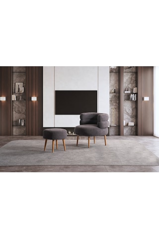 Barel Özel Tasarım Çay Seti Koltuk Takımı,berjer Ve Puf Ofis Balkon Cafe Bahçe Salon Mobilyası 3 Lü Takım Antrasit Antrasit