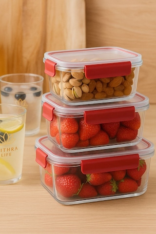 Mithra Life 3 Adet Vakumlu Sızdırmaz Saklama Kabı Seti 375ml 900ml 1700ml Mıt1163 Kırmızı