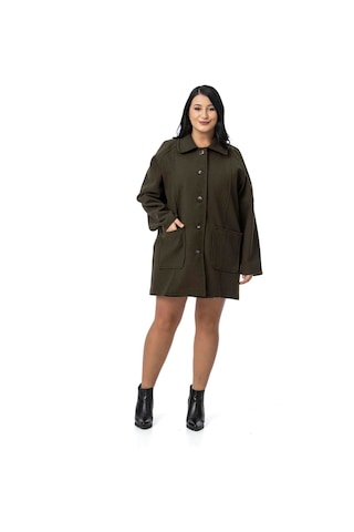 Büyük Beden Gömlek Yaka Reglan Kollu Torba Cepli Astarsız Kaşe Kısa Haki Kaban Haki