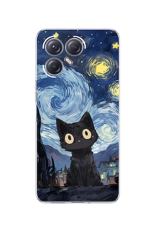 Tecno Pova 7 Ultra 5g Uyumlu Gece Yarısı Kedi Tasarımlı Baskılı Silikon Kılıf