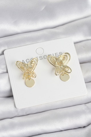Füsun Küpesi Model Gold Renk Kelebek Model Pirinç Kadın Küpe Altın Altın