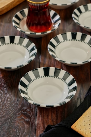 Cooker 6'lı Desenli Porselen Çay Tabağı Siyah