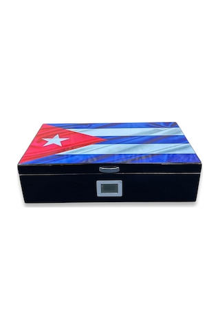 Lubinski İtaly Cuban Flag Humidor Puro Kutusu Siyah 80's