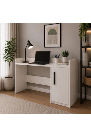 Dolaplı Modern Çalışma Masası Beyaz