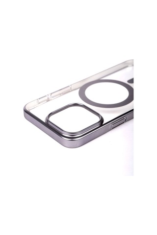 Apple iPhone 15 Pro Uyumlu Wireless Şarj Özellikli Sert Pc Zore Mat Riksos Magsafe Kılıf-gri Gri