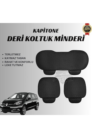 Renault Scenic 2 Uyumlu Deri Kapitone Koltuk Minderi Koruma Kılıfı 3 Lü Set