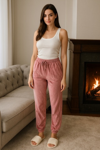 Kadın Paçası Lastikli Cep Detaylı Kadife Kumaş Tek Alt 503 Pembe Pembe