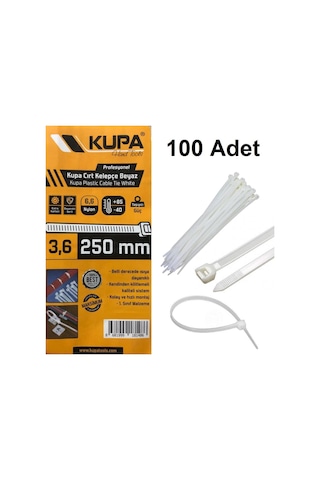 Kupa BEYAZ Plastik Cırt Kelepçe 3,6x250 mm. - 100 Adet