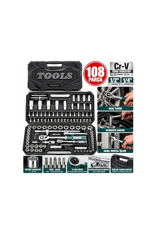 Krt-1170 Lokma Takımı 108 Parça Bits Ve Adaptörlü 2 Cırcır Kollu Plastik Çantalı