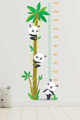 Sevimi Pandalar Çocuk Odası Boy Ölçer Sticker Boy Ölçüm Cetveli