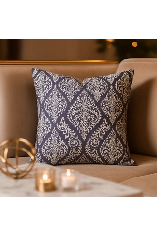 Klasik Desenli Gri Duck Kırlent Kılıfı Lüks Dokulu, Fermuarlı 40 x 40