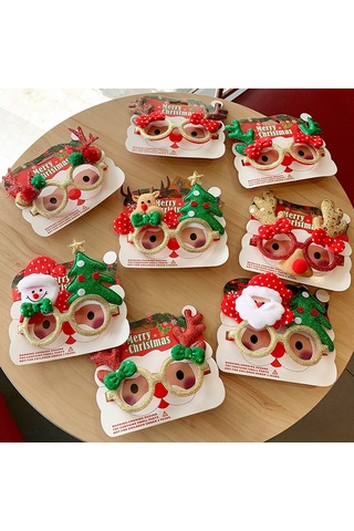 Noel Gözlük Çerçevesi, Noel Parti Malzemeleri, Noel Süsleri, Hediyeler, Küçük Hediyeler, Sevimli Noel Gözlükleri 8 Kırmızı Boynuzlu Santa Claus