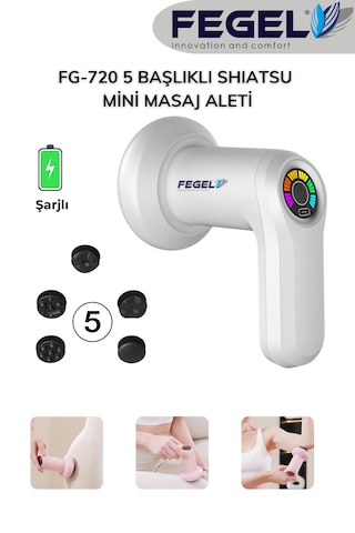Fg-720 Shiatsu 5 Başlıklı Masaj Aleti,6 Hız Kademeli, Yağ Yakımını Destekleyen Tüm Vücut Masaj Beyaz
