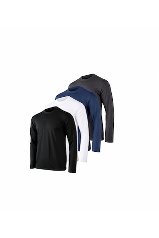 Rich Erkek Siyah-beyaz-antrasit-lacivert 4'lü Paket Basic Uzun Kollu Tişört Body T-shirt Çok Renkli