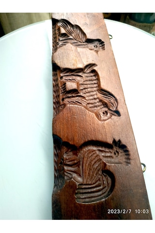 Omeniv Antika Masif Ahşap 3 Figürlü Pasta Kurabiye Kalıbı