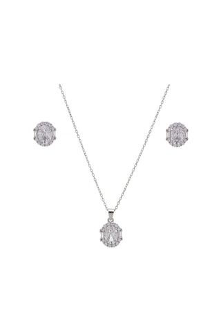 5-8 Mm Oval Zirkon Taşlı 925 Ayar Gümüş Kadın 2'li Set Gümüş