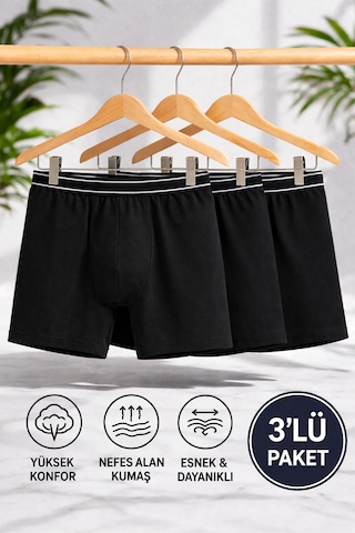 Maxi-dry 3'lü Erkek Boxer Aşırı Terleme Önleyici Çift Katmanlı, Islaklık Sızdırmaz, Nefes Alabilen İç Giyim Siyah