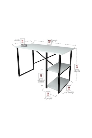 2 Raflı Çalışma Masası Bilgisayar Masası Ders Masası + 5 Raf Beyaz