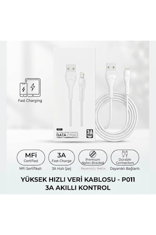 Hızlı Şarj Özellikli Usb To Lightning 3 A. Kablo Lightning Naylon Usb Kablo Usb To Lightning Kablo