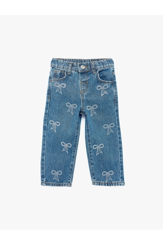 Koton Pamuklu Yüksek Bel Fiyonk Detaylı Denim Pantolon Koyu İndigo 6smg40018ad Dark Indigo
