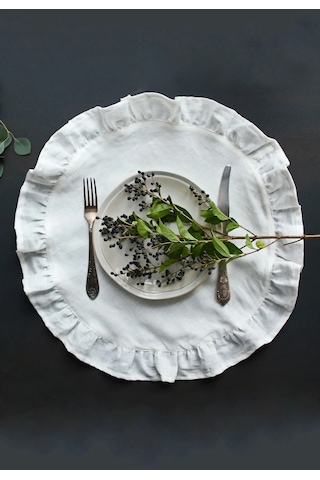 Wellstil Rufle 6'lı Keten Yuvarlak Amerikan Servisi 40cm - Tarçın