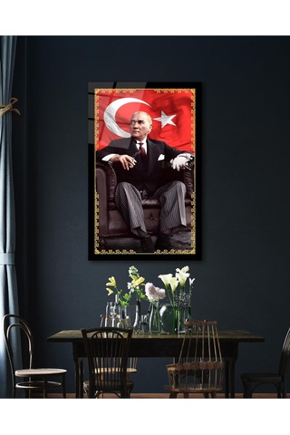Atatürk Portre Ve Türk Bayrağı Cam Tablo Modern Ev Ofis Salon Hediyelik Büyük Tablo Duvar Dekoru16