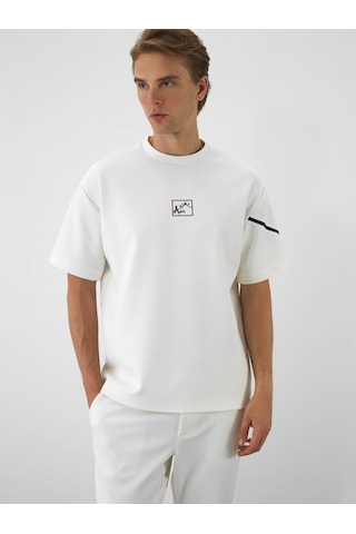 Xint Ekru Esnek Dokulu Oversize Tişört 502286
