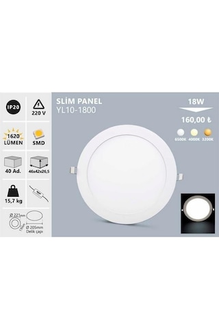18w Sıva Altı Yuvarlak Slim Led Panel, Günışığı Yl10-1800 Beyaz