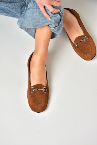 Fox Shoes R667001402 Taba Hakiki Deri Süet Kadın Babet Taba