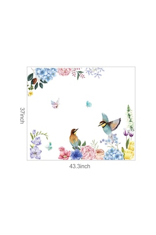 Geeksen Renkli Pvc Kuş Ve Çiçek Desenli Duvar Sticker - Ev Dekorasyonu, Kusurlu Duvarları Gizle, Kolay Uygulama 94x110cm Çok Renkli
