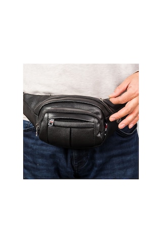 Newısh Polo Accessorıes Unisex Suya Dayanıklı Vegan Soft Deri Siyah Kulaklık Çıkışlı Omuz Ve Bel Çantası Siyah