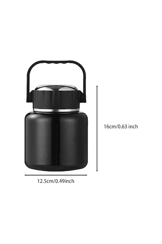 Çelik Mama Termosu Sıcak Veya Soğuk Yiyecekler İçin Öğle Yemeği Termosu 900 Ml - Siyah Siyah