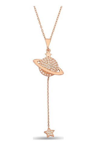 Sallantılı Gümüş Satürn Gezegen Kolye - N163701