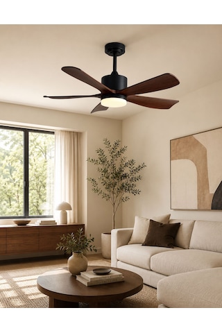 German Brown+black 2026 Yeni Compact Tasarım 105 Cm 5 Kanatlı Dc Sessiz Motor Tavan Vantilatörü Dim Ayarlı