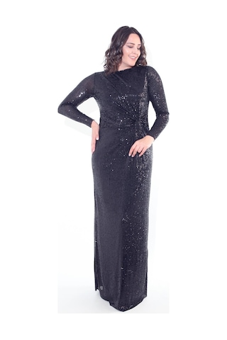 Ladies First Büyük Beden 3197 Lacivert Uzun Abiye Elbise 001