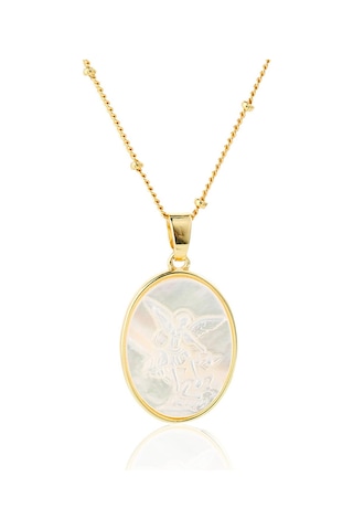 Geeroyoo Mikro Takı 18k Altın Kaplama Bakır Zincir 45cm - Doğal Beyaz İniyelik Pendent - Korumalı, Güçlü Ve İçgörü Sağlayan Stileş Kolye Gold