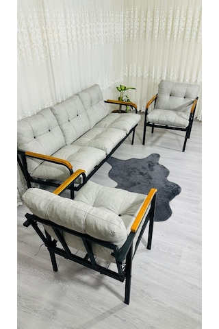 Madame Home Defne Balkon, Bahçe, Cafe - Metal Kanepe Koltuk Takımı - 3+1+1 Açık Gri