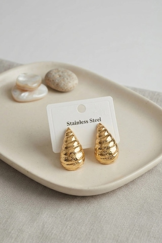 Mey İthalat 316l Çelik Gold Renk Vintage Damla Model Küpe Altın