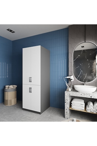 Venedik Çamaşır Ve Kurutma Makinesi Dolabı Banyo Dolabı Füme Beyaz Antrasit - Beyaz