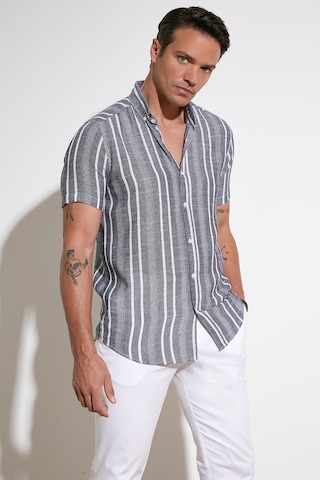 Buratti Çizgili Pamuklu Slim Fit Kısa Kollu Erkek Gömlek Cf23S116097 Siyah