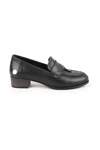 Mamma Mia Kadın Günlük Ayakkabı Hakiki Deri Lazer Kesim Delikli Kısa Topuklu Klasik Loafer 26y-7720 Siyah
