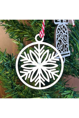 Büro Ev Partisi İçin 10parça Kırmızı Beyaz İpli Karışık Model Ahşap Yılbaşı Ağaç Süsü