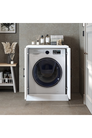 Çamaşır Kurutma Makinesi Alt Dolabı Kapaklı Banyo Alt Dolap.11 Mat Beyaz