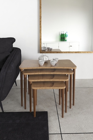 Zuesse Dizayn Selena Zigon Sehpa Ahşap Ayaklı Ceviz Salonseti Sehpası 4 'Lü