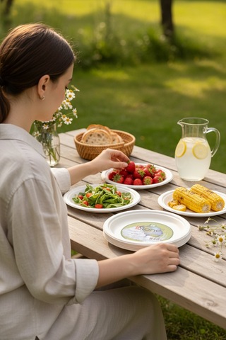 Ekolojik Şeker Kamışı Kullan At Tabak 26 Cm 50'li Çevre Dostu Doğada Çözünür Tabak Beyaz