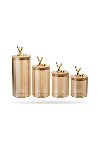 Reoona 4'lü Borosilikat Cam Geyik Figürlü Kavanoz Mutfak Seti 500-750-1000-1200 Ml Amber