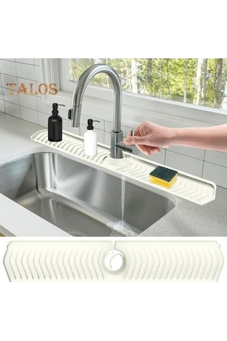 Novahub Bej Silikon Lavabo Bataryası Drenaj Pedi, Kolay Kurulum, Ev Mutfak İçin, Damlama Tutucu Tepsisi Bej