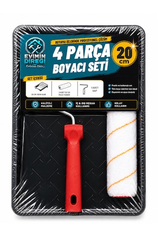 4 Parça Boyacı Seti 20 Cm Rulo Boya Küveti Yedek Rulolu Saplı