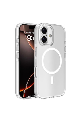 Apple Uyumlu iPhone 16 Kılıf M-safe Şarj Özellikli Kamera Korumalı Zore Kripto Kapak Seffaf